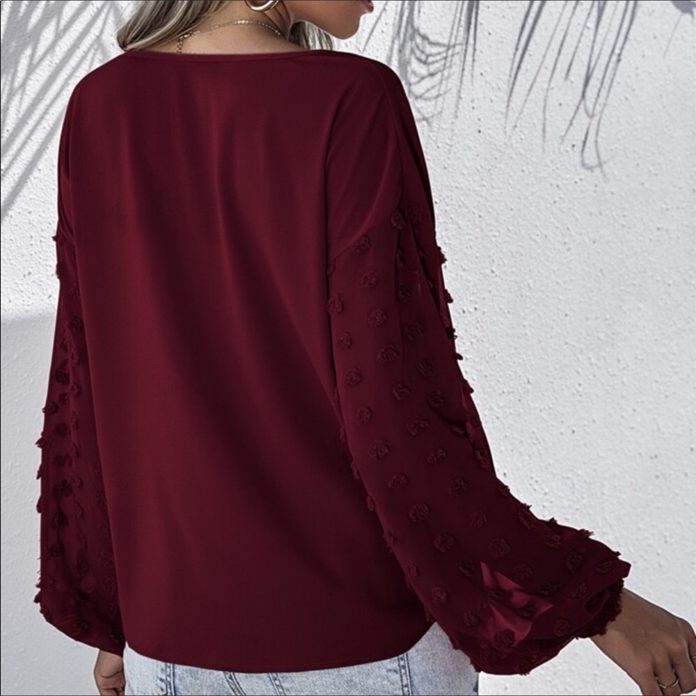 FINAL MARK-DOWN BURGUNDY CONTRAST SLEEVE TOP - Picture 7 of 7